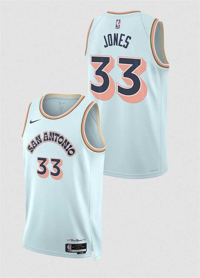 Mens San Antonio Spurs #33 Tre Jones Light Blue 2024-25 City Edition Stitched Jersey Dzhi